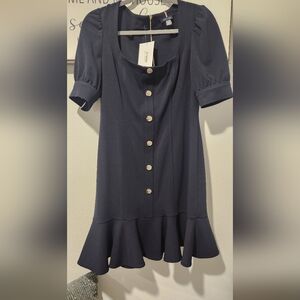 Tommy Hilfiger Square-Neck Buttoned Ruffled-Hem Sheath Dress Size 8